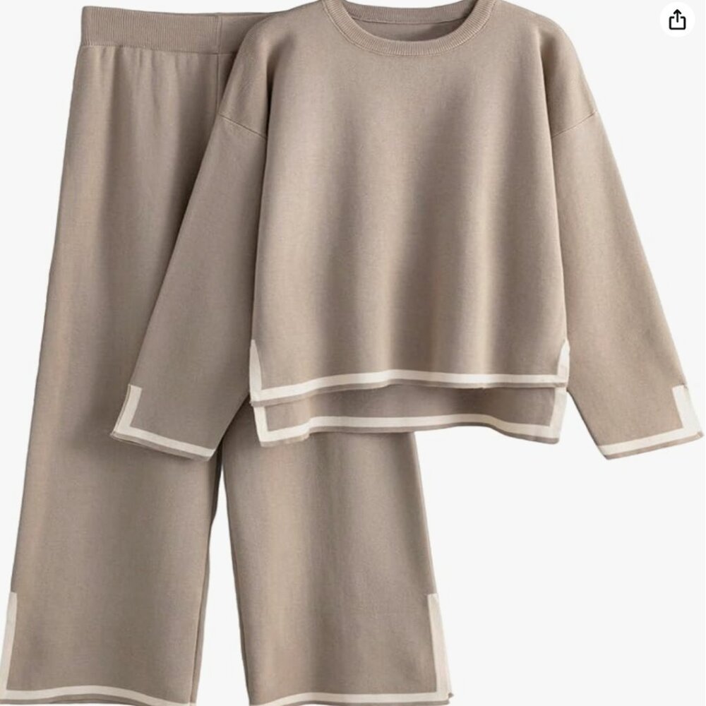 Elegant Women's Tan Sweater with Cream Accents